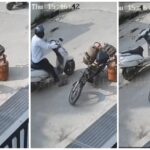 Cylinder Thief: Fearless theft in front of the camera...! Gas cylinder stolen from in front of the house in broad daylight... Shocking video goes viral