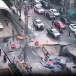 Road Caved: A horrifying accident on a Bangkok street! A busy road suddenly sank into the ground… watch the horrifying video here.