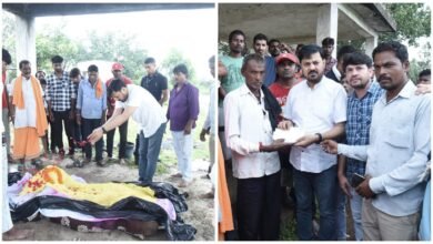 Godavari Plant: Tulsi Bhatt, who died in the Godavari Plant accident, was cremated... MLA Anuj Sharma presented a cheque of ₹46 lakh to the victim's family.