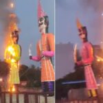 Dussehra festival: Drunken young man and woman set fire to Ravana's effigy and fled... watch the video here
