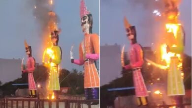 Dussehra festival: Drunken young man and woman set fire to Ravana's effigy and fled... watch the video here