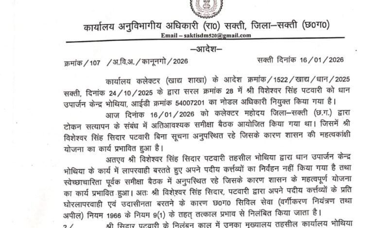 Paddy Procurement: Administration takes strict action on paddy procurement scam...! Two patwaris suspended in Sakti.