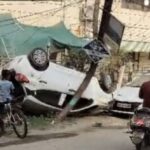 Accident: Car collides with electric pole in Pandri police station area… 2 youths seriously injured… watch video here