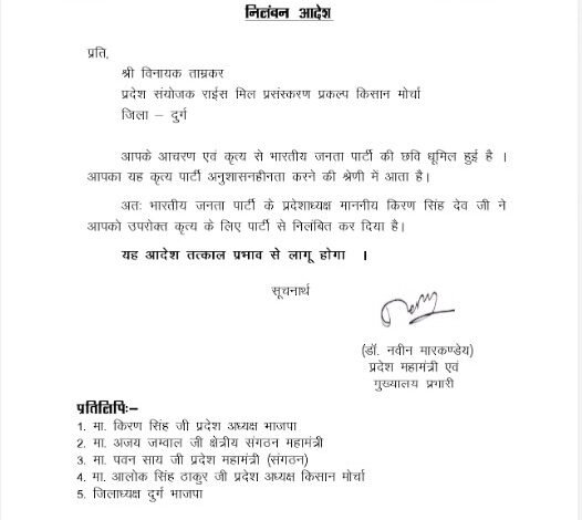 Poppy Cultivation: BREAKING...! Opium cultivation...! BJP leader Vinayak Tamrakar suspended...see here