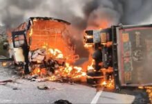 Bus Fire: Horrific Road Accident in Andhra Pradesh! Bus-Truck Collision... 10 Passengers Burn to Death... Watch VIDEO Here.