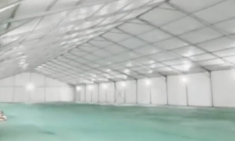 Spiritual Event: A Grand Platform for Devotion Takes Shape! A magnificent marquee is rising at the Katha venue in Korba... where the air will soon resonate with the rhythmic beats of devotion.