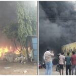 Scrap Shop Fire: Massive Blaze in Raigarh...! Terrifying Flames Erupt from Scrap Shop... Fire Spreads to Hero Showroom... Panic Grips the Area... Watch VIDEO Here