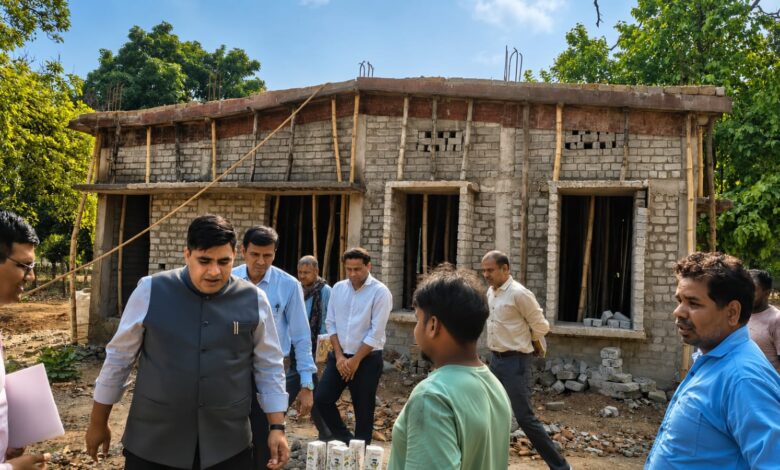 Smart Anganwadi in Korba: 'Smart Anganwadi' being built for children in Korba...! The Collector visited the site to inspect the quality.