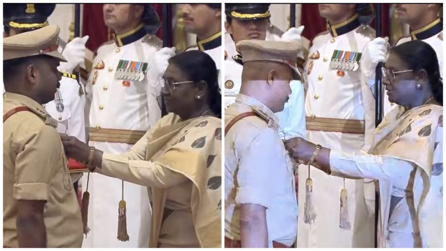 A Moment of Pride: Shaurya Chakra received from the President! Two brave officers from Kanker have made history... Lakshman Kevat and Rameshwar Deshmukh were awarded the Shaurya Chakra by the President... Watch the video here.