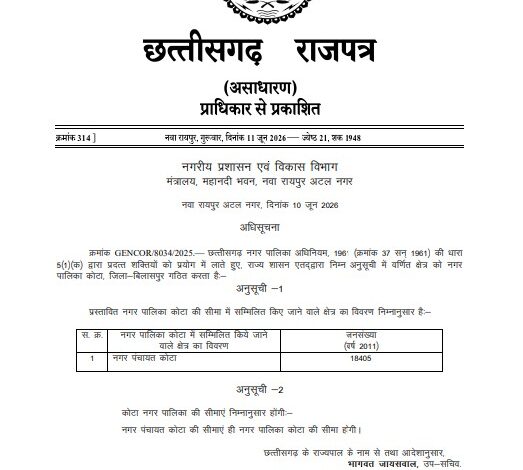 Kota Municipality: Kota becomes a municipality...! Deputy CM Arun Sao's promise fulfilled... notification issued in the Gazette.