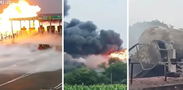 LPG Tanker Blast: Spine-chilling CCTV footage of the Kaushambi blast...! 4 dead... 16 bikes and the toll plaza reduced to ashes; watch the video.