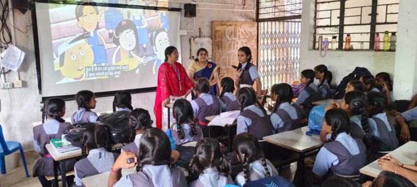 CHILD HELPLINE 1098: Awareness campaign on child rights and safety; students informed about protection against child marriage and child labour.