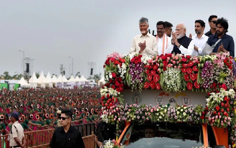 PM Modi in Andhra Pradesh: 'Modi-Modi' chants at the Bhogapuram Airport inauguration...! Naidu says the dream of a developed India is incomplete without PM Modi.