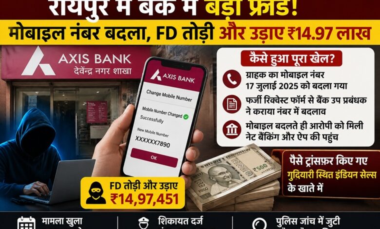 Raipur Bank Fraud: Customer's mobile number changed without their knowledge... Fixed Deposit (FD) broken and ₹14.97 lakh transferred... Allegations against bank deputy manager.