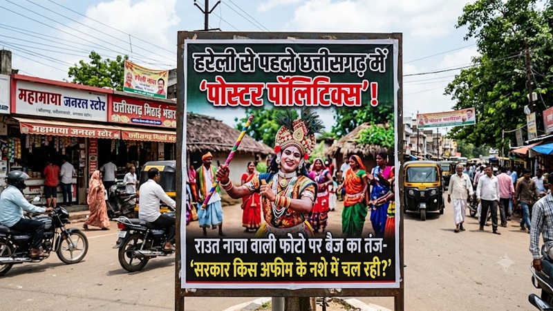 Target Hareli: ‘Poster politics’ in Chhattisgarh ahead of Hareli...! Baij takes a dig at the ‘Raut Nacha’ photo—‘What kind of opium-induced stupor is the government operating under?’