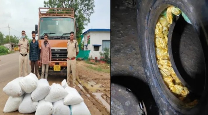 CG Ganja Smuggling: From sacks of salt to truck tires—smugglers' 'filmy' tactics foiled; cannabis worth ₹2.40 crore seized, 4 arrested.