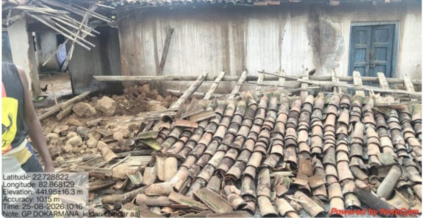 Korba Heavy Rain: Mud house collapses amidst heavy rainfall; Anganwadi helper trapped under debris, in critical condition.