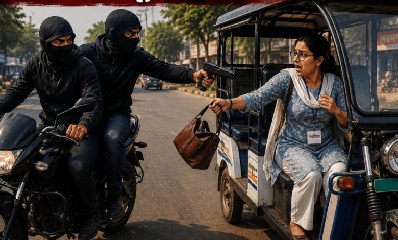 Teacher Robbery: Female teacher robbed at gunpoint in broad daylight in Durg! Miscreants stopped her e-rickshaw and assaulted her... Search intensified using CCTV footage.