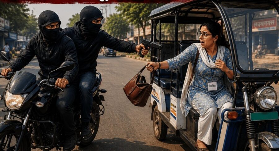 Teacher Robbery: Female teacher robbed at gunpoint in broad daylight in Durg! Miscreants stopped her e-rickshaw and assaulted her... Search intensified using CCTV footage.