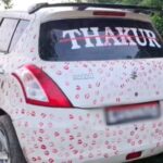 3,400 kisses cause a stir: Girlfriend leaves thousands of lipstick kisses on a car in 3.5 hours; boyfriend fined ₹5,500.