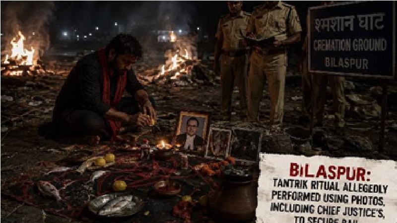 Tantric Ritual Involving Chief Justice's Photo: Tantric rituals at a cremation ground to secure bail...! A ceremony performed using the Chief Justice's photograph... causes a stir in Bilaspur.