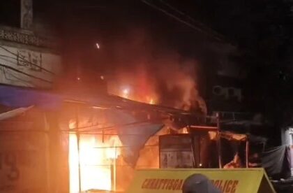 Fire at Mobile Shop: Massive blaze destroys stock worth lakhs; traders furious over delayed fire brigade response.