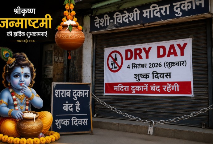 CG Dry Day: Liquor shops will remain closed on September 4 for Janmashtami; the rule will also apply to bars, hotels, and clubs.